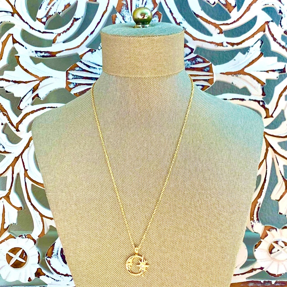 Gorjana style New 18k gold celestial moon and star opal necklace